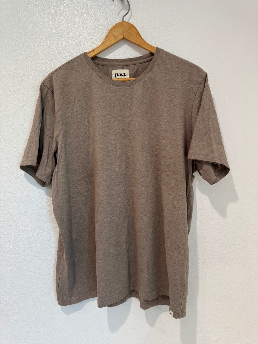 Pact Mens 100% Organic Cotton Heather Brown Classic Short Sleeve Crewneck Tee XL